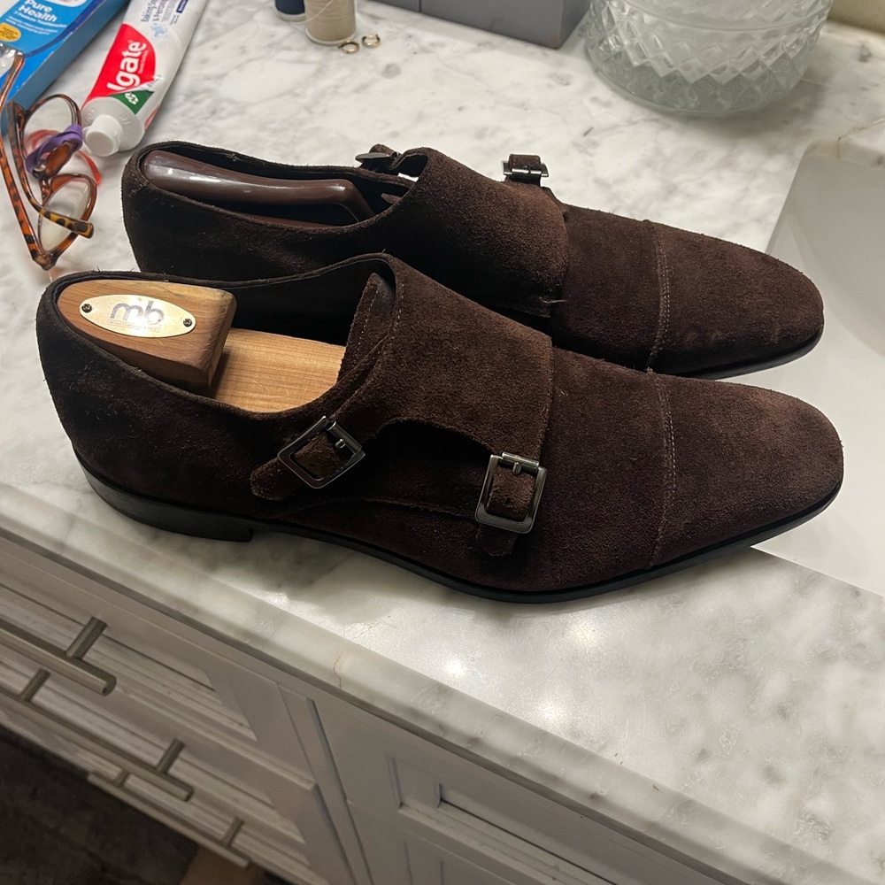 C2 by Calibrate Dark Brown Suede Double Monk Strap Oxfords